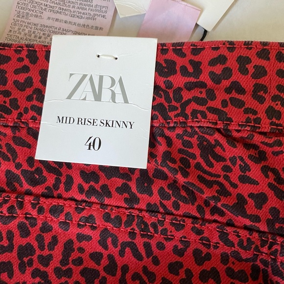 Zara Mid-Rise Skinny Jeans Red Size 8 New - Picture 12 of 16